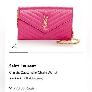 YSL Fuchsia gold chain cassandre chain wallet
